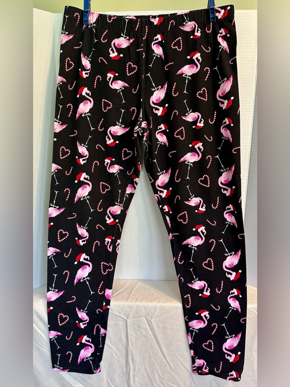 No Boundaries Black Leggings with Pink Flamingo & Candy Cane Print